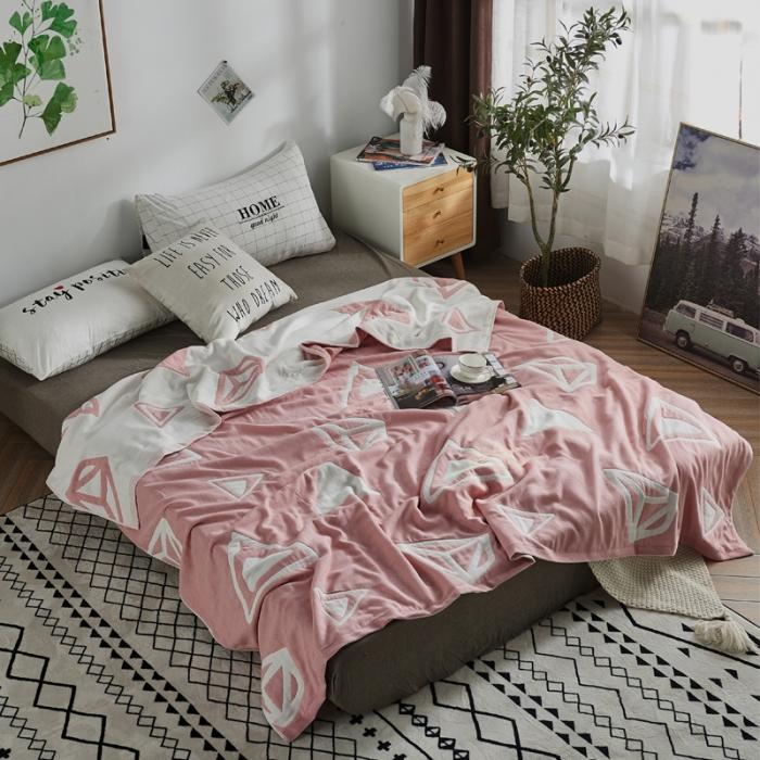 91家纺网 家纺一手货源 找家纺 朴尔 五层毛巾被薄款夏被纱布被子盖毯空调被全棉 立体三角-粉