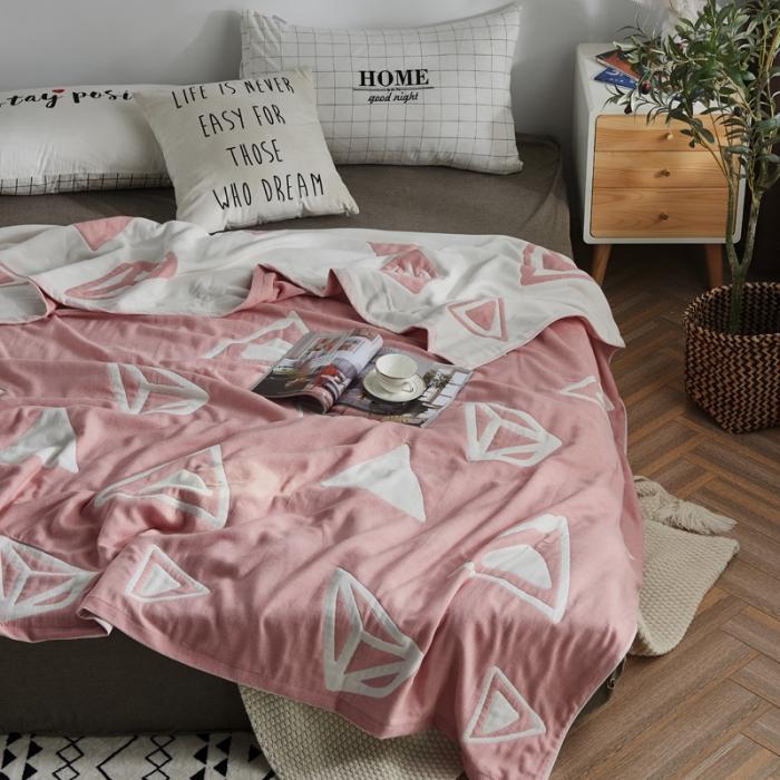 91家纺网 家纺一手货源 找家纺 朴尔 五层毛巾被薄款夏被纱布被子盖毯空调被全棉 立体三角-粉