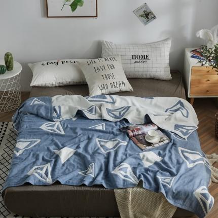 朴尔 五层毛巾被薄款夏被纱布被子盖毯空调被全棉 立体三角-蓝