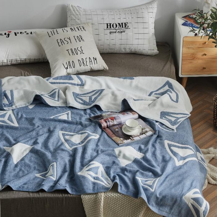 91家纺网 家纺一手货源 找家纺 朴尔 五层毛巾被薄款夏被纱布被子盖毯空调被全棉 立体三角-蓝