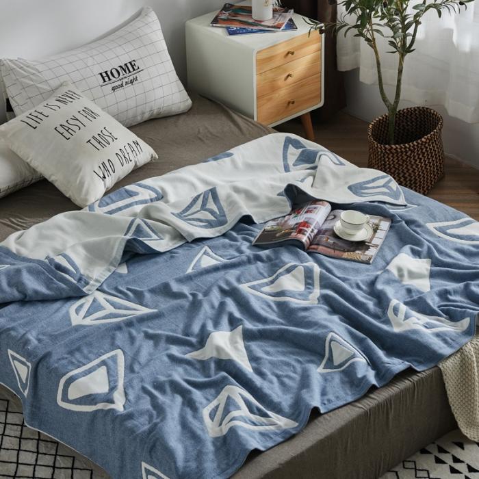 91家纺网 家纺一手货源 找家纺 朴尔 五层毛巾被薄款夏被纱布被子盖毯空调被全棉 立体三角-蓝