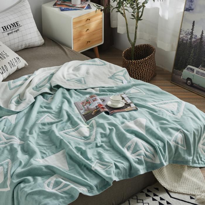 91家纺网 家纺一手货源 找家纺 朴尔 五层毛巾被薄款夏被纱布被子盖毯空调被全棉 立体三角-绿