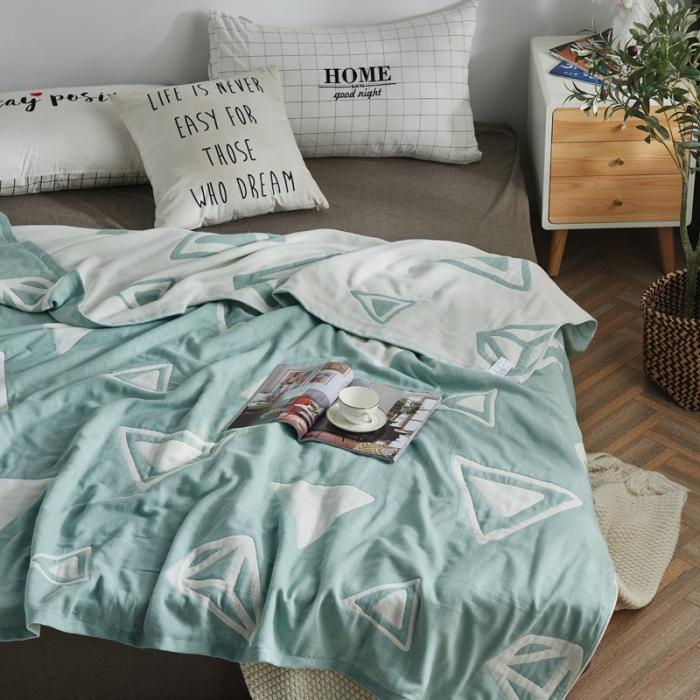 91家纺网 家纺一手货源 找家纺 朴尔 五层毛巾被薄款夏被纱布被子盖毯空调被全棉 立体三角-绿