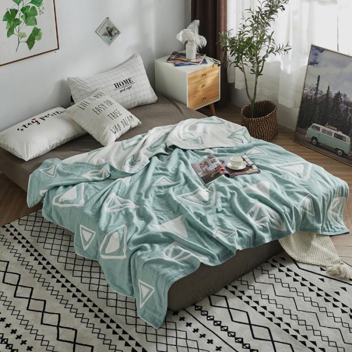 91家纺网 家纺一手货源 找家纺 朴尔 五层毛巾被薄款夏被纱布被子盖毯空调被全棉 立体三角-绿