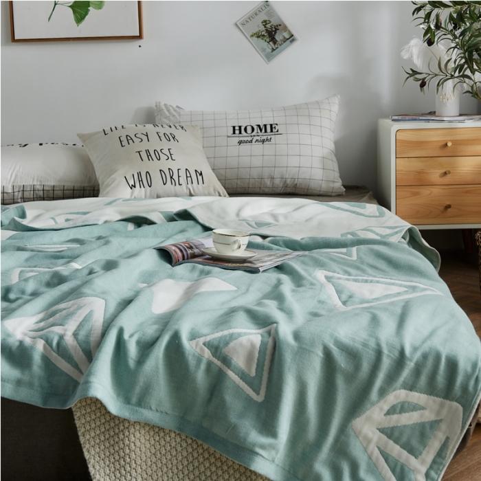 91家纺网 家纺一手货源 找家纺 朴尔 五层毛巾被薄款夏被纱布被子盖毯空调被全棉 立体三角-绿