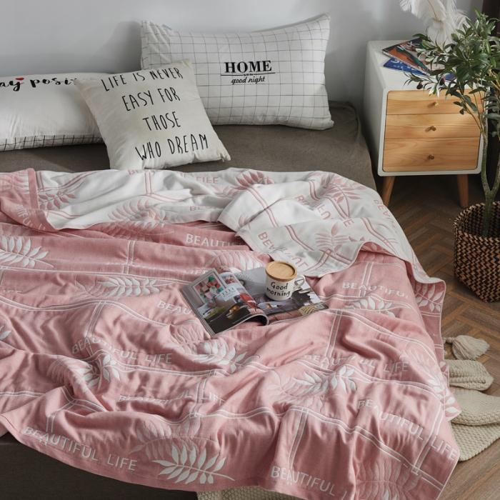 91家纺网 家纺一手货源 找家纺 朴尔 五层毛巾被薄款夏被纱布被子盖毯空调被全棉 美丽生活-粉