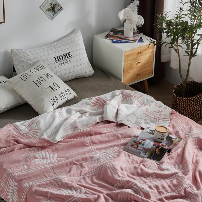 91家纺网 家纺一手货源 找家纺 朴尔 五层毛巾被薄款夏被纱布被子盖毯空调被全棉 美丽生活-粉