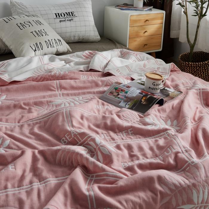 91家纺网 家纺一手货源 找家纺 朴尔 五层毛巾被薄款夏被纱布被子盖毯空调被全棉 美丽生活-粉