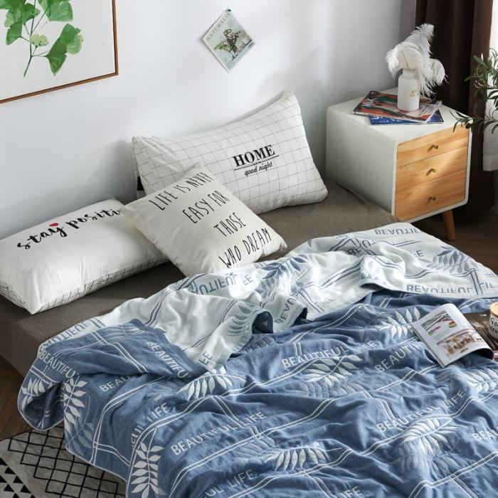 91家纺网 家纺一手货源 找家纺 朴尔 五层毛巾被薄款夏被纱布被子盖毯空调被全棉 美丽生活-蓝