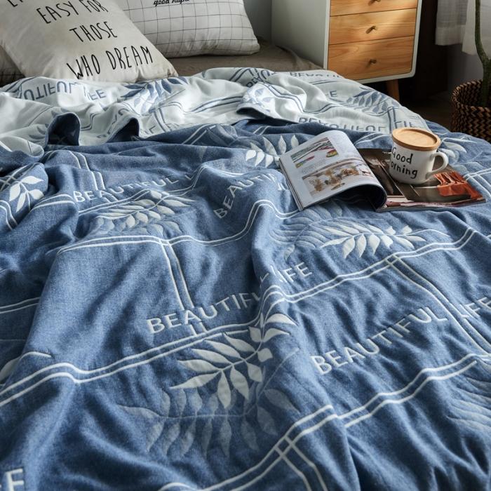 91家纺网 家纺一手货源 找家纺 朴尔 五层毛巾被薄款夏被纱布被子盖毯空调被全棉 美丽生活-蓝