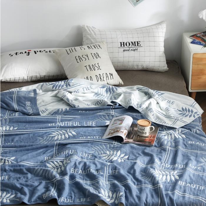 91家纺网 家纺一手货源 找家纺 朴尔 五层毛巾被薄款夏被纱布被子盖毯空调被全棉 美丽生活-蓝