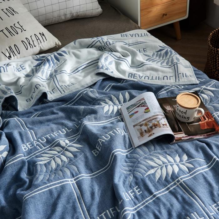 91家纺网 家纺一手货源 找家纺 朴尔 五层毛巾被薄款夏被纱布被子盖毯空调被全棉 美丽生活-蓝