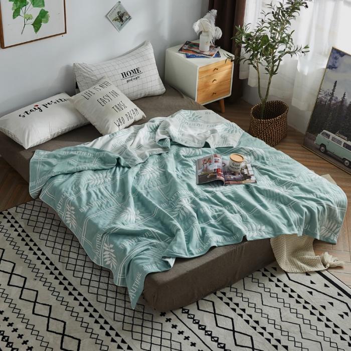 91家纺网 家纺一手货源 找家纺 朴尔 五层毛巾被薄款夏被纱布被子盖毯空调被全棉 美丽生活-绿