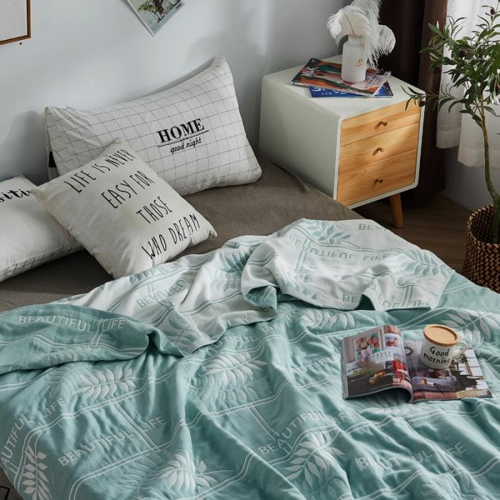 91家纺网 家纺一手货源 找家纺 朴尔 五层毛巾被薄款夏被纱布被子盖毯空调被全棉 美丽生活-绿