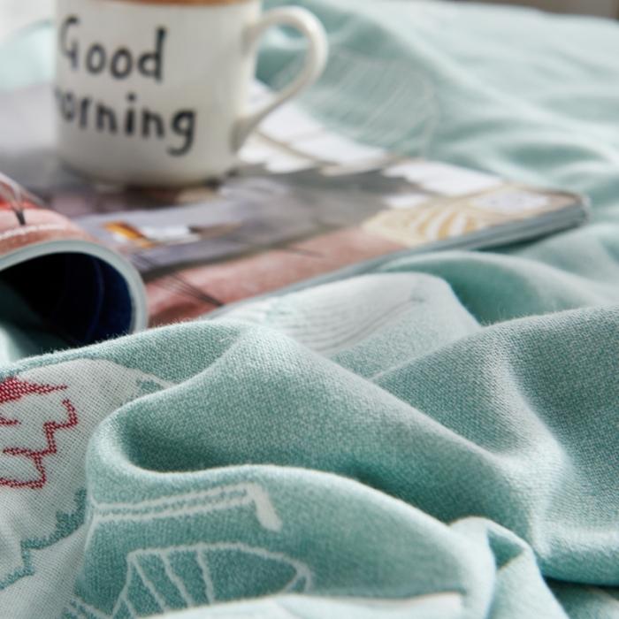 91家纺网 家纺一手货源 找家纺 朴尔 五层毛巾被薄款夏被纱布被子盖毯空调被全棉 鸟与树叶-绿