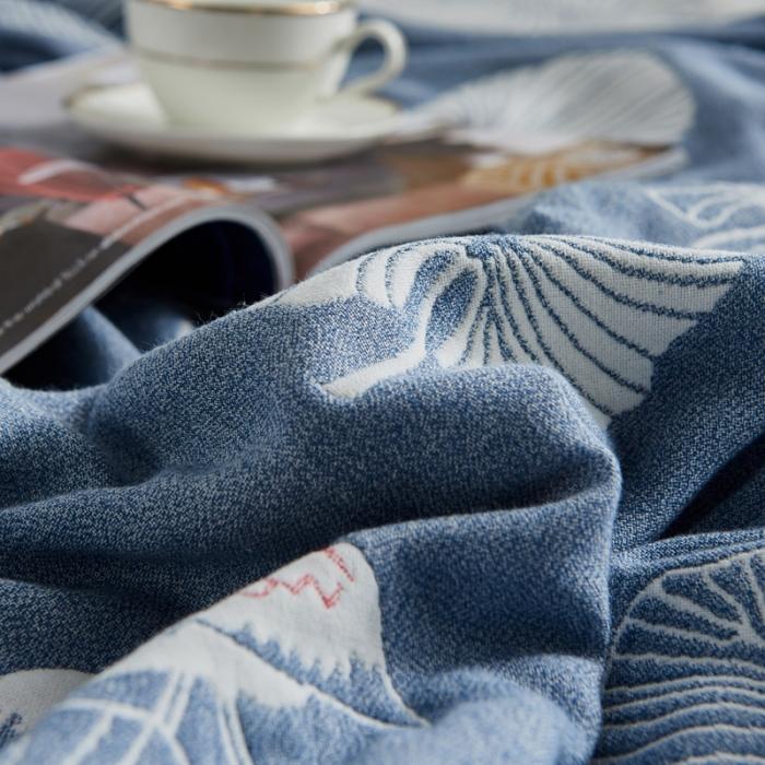 91家纺网 家纺一手货源 找家纺 朴尔 五层毛巾被薄款夏被纱布被子盖毯空调被全棉 鸟与树叶-蓝