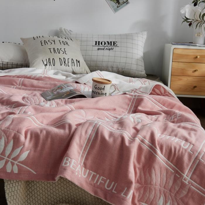 91家纺网 家纺一手货源 找家纺 朴尔 五层毛巾被薄款夏被纱布被子盖毯空调被全棉 美丽生活-粉