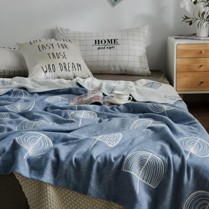 91家纺网 家纺一手货源 找家纺 朴尔 五层毛巾被薄款夏被纱布被子盖毯空调被全棉 抽象树-蓝