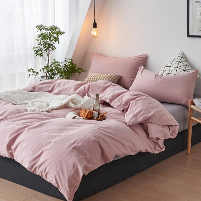 91家纺网 家纺一手货源 找家纺 新品纯色全棉水洗棉床笠四件套纯棉学生三件套宿舍床单被套床笠款