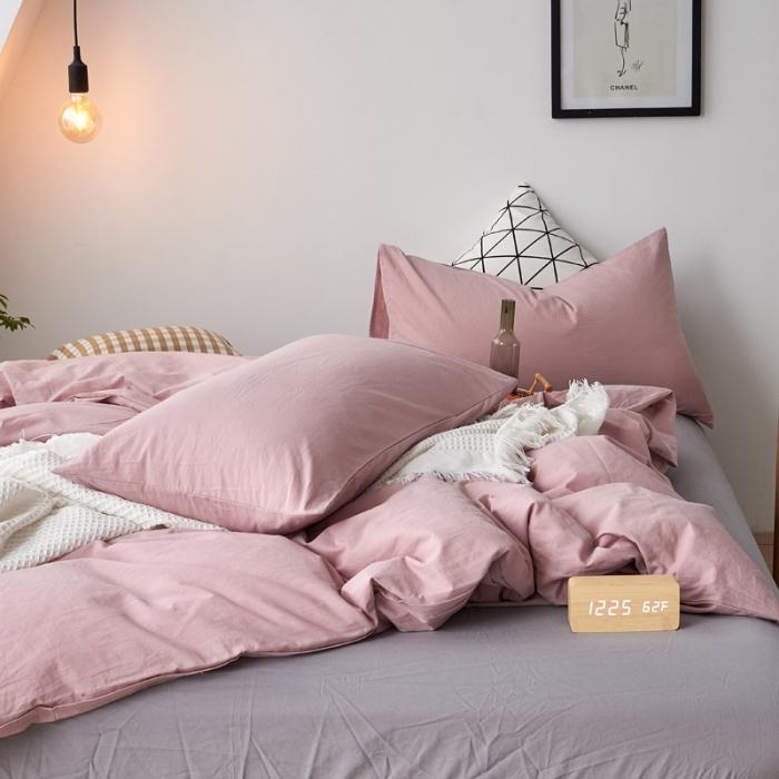 91家纺网 家纺一手货源 找家纺 新品纯色全棉水洗棉床笠四件套纯棉学生三件套宿舍床单被套床笠款