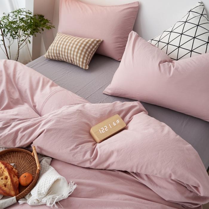 91家纺网 家纺一手货源 找家纺 新品纯色全棉水洗棉床笠四件套纯棉学生三件套宿舍床单被套床笠款