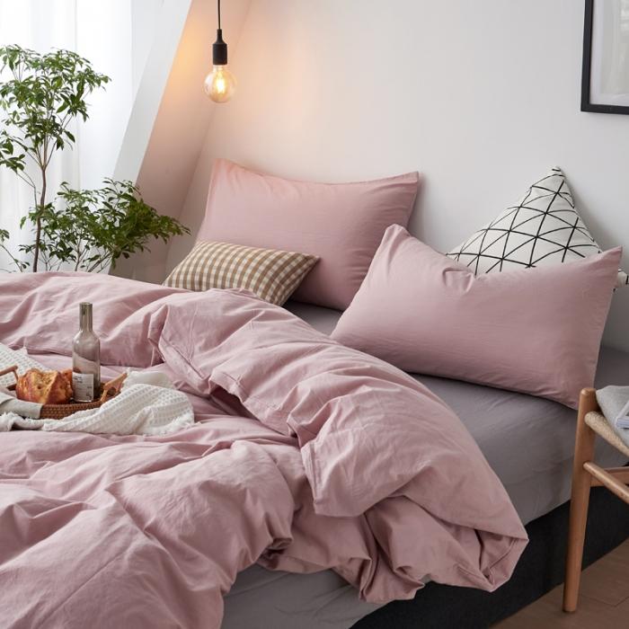 91家纺网 家纺一手货源 找家纺 新品纯色全棉水洗棉床笠四件套纯棉学生三件套宿舍床单被套床笠款