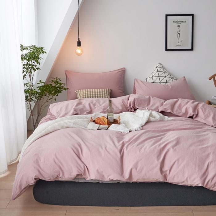 91家纺网 家纺一手货源 找家纺 新品纯色全棉水洗棉床笠四件套纯棉学生三件套宿舍床单被套床笠款