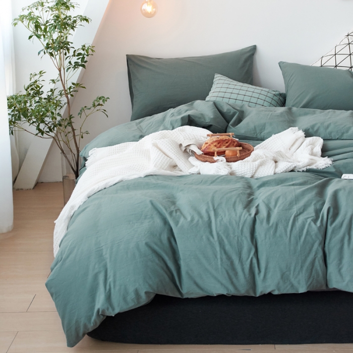 91家纺网 家纺一手货源 找家纺 新品纯色全棉水洗棉四件套纯棉学生三件套宿舍床单被套床笠款