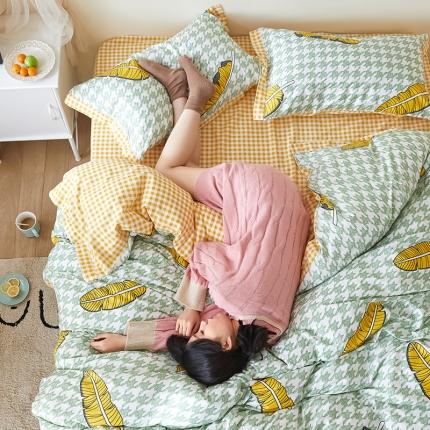 91家纺网 家纺一手货源 找家纺 静家居 2020小资生活系（织带款）四件套 轻羽-绿