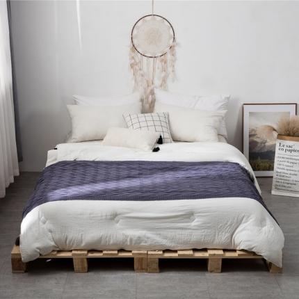 暖绵绵 新品森奇床尾毯针织毯子线毯 暗蓝