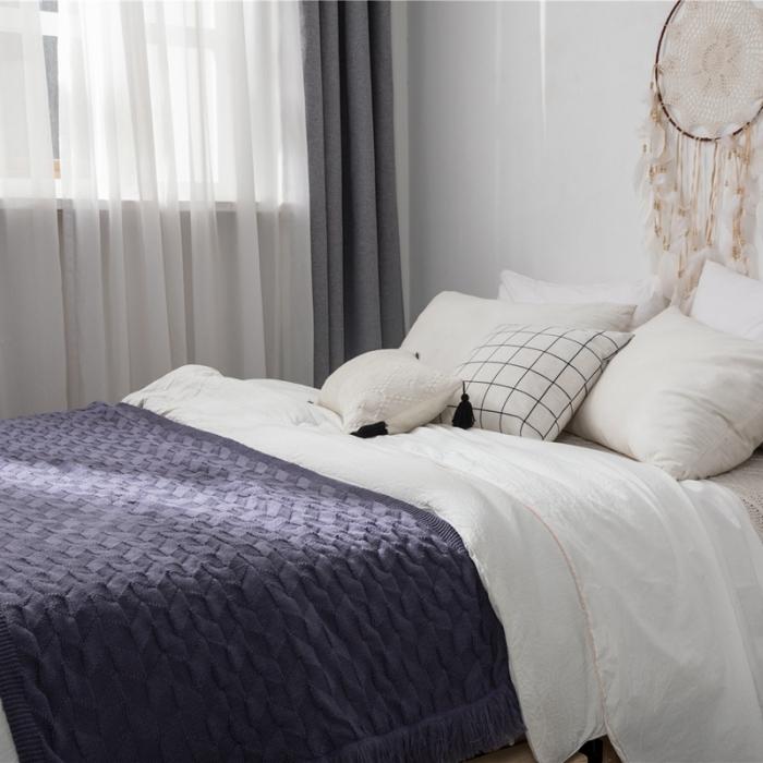 91家纺网 家纺一手货源 找家纺 暖绵绵 新品森奇床尾毯针织毯子线毯 暗蓝