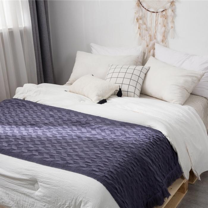 91家纺网 家纺一手货源 找家纺 暖绵绵 新品森奇床尾毯针织毯子线毯 暗蓝