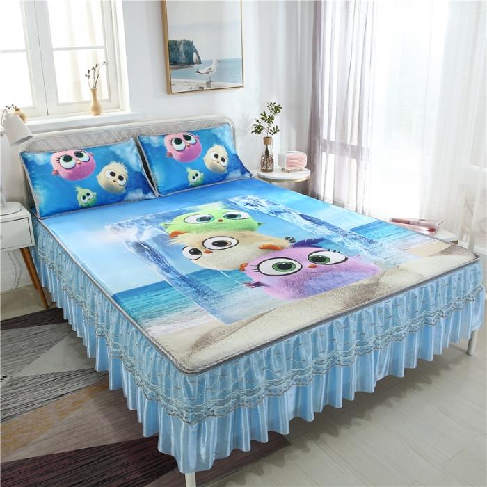 91家纺网 家纺一手货源 找家纺 青竹苑2021新款冰丝凉席可拆卸床裙式冰丝床笠软席 吉祥三宝