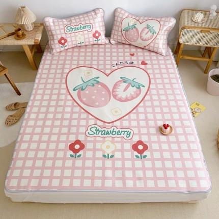 91家纺网 家纺一手货源 找家纺 川悦生活 2021直播供货新款大版冰丝凉席 爱心草莓