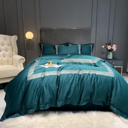 91家纺网 家纺一手货源 找家纺 太古汇 2020新款60S轻奢绣花四件套 威廉-青绿