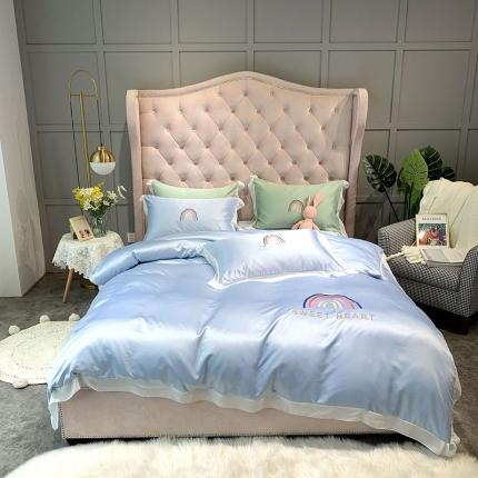 91家纺网 家纺一手货源 找家纺 （总）博纳 2020新款双面水洗真丝四件套雪纺绣花彩虹之约