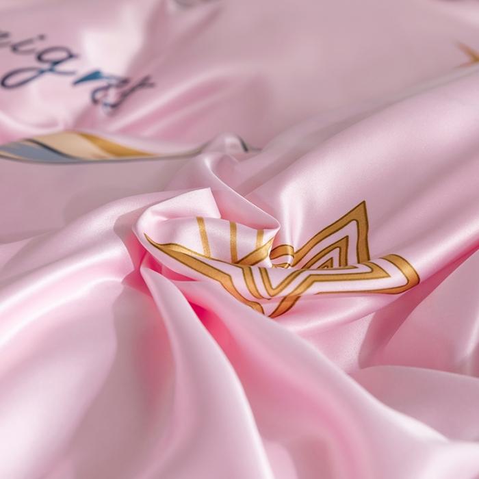 91家纺网 家纺一手货源 找家纺 琪格格 2020新款水洗真丝印花四件套 晚安星辰粉玉