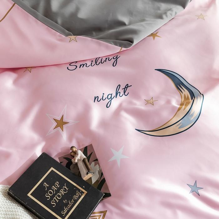 91家纺网 家纺一手货源 找家纺 琪格格 2020新款水洗真丝印花四件套 晚安星辰粉玉