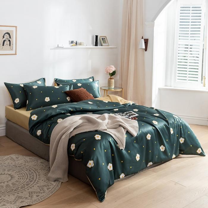 91家纺网 家纺一手货源 找家纺 琪格格 2020新款水洗真丝印花四件套 小香香墨绿