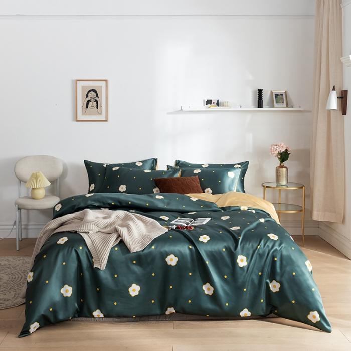 91家纺网 家纺一手货源 找家纺 琪格格 2020新款水洗真丝印花四件套 小香香墨绿