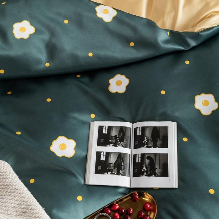 91家纺网 家纺一手货源 找家纺 琪格格 2020新款水洗真丝印花四件套 小香香墨绿