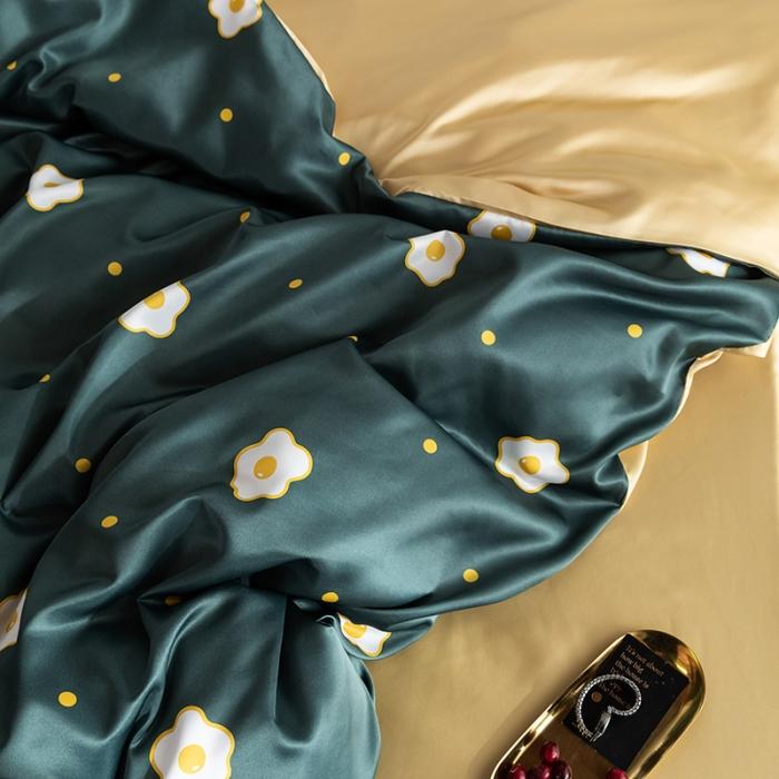 91家纺网 家纺一手货源 找家纺 琪格格 2020新款水洗真丝印花四件套 小香香墨绿