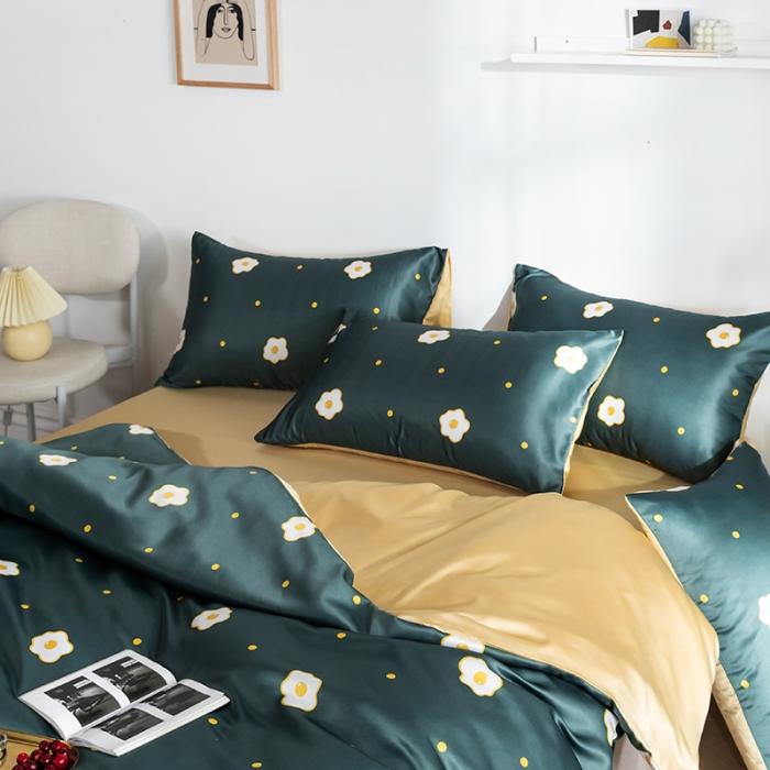 91家纺网 家纺一手货源 找家纺 琪格格 2020新款水洗真丝印花四件套 小香香墨绿