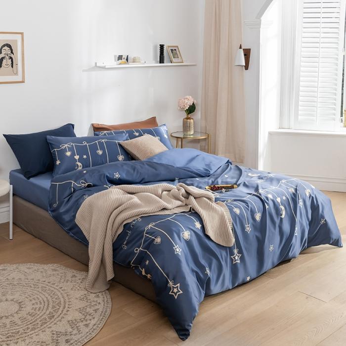 91家纺网 家纺一手货源 找家纺 琪格格 2020新款水洗真丝印花四件套 许愿-宾利蓝