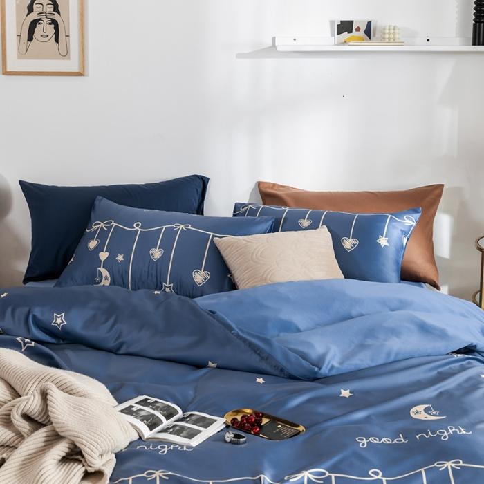 91家纺网 家纺一手货源 找家纺 琪格格 2020新款水洗真丝印花四件套 许愿-宾利蓝