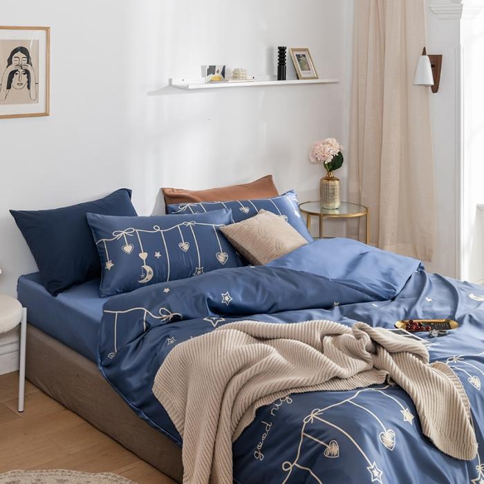 91家纺网 家纺一手货源 找家纺 琪格格 2020新款水洗真丝印花四件套 许愿-宾利蓝