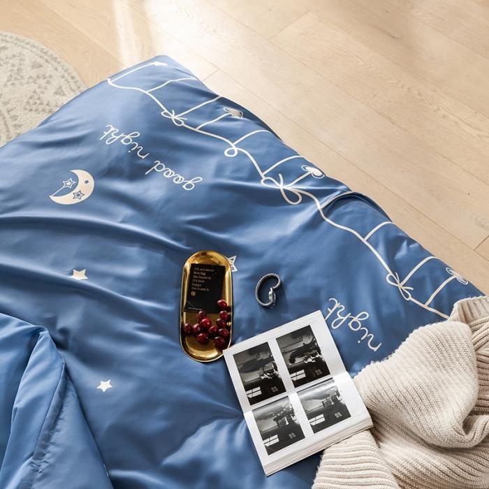 91家纺网 家纺一手货源 找家纺 琪格格 2020新款水洗真丝印花四件套 许愿-宾利蓝