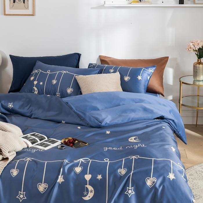 91家纺网 家纺一手货源 找家纺 琪格格 2020新款水洗真丝印花四件套 许愿-宾利蓝