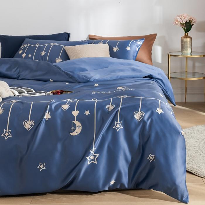 91家纺网 家纺一手货源 找家纺 琪格格 2020新款水洗真丝印花四件套 许愿-宾利蓝