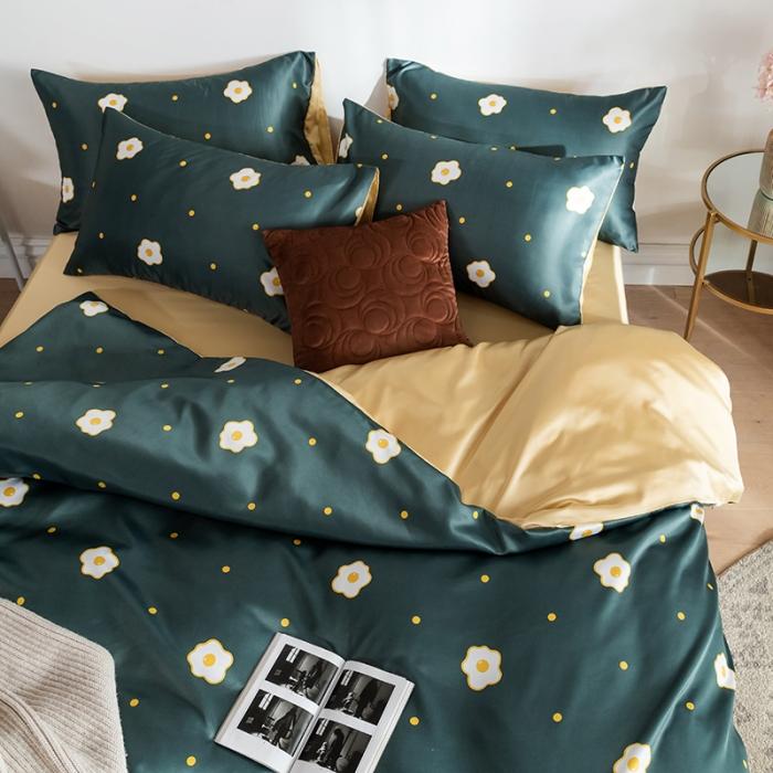 91家纺网 家纺一手货源 找家纺 琪格格 2020新款水洗真丝印花四件套 小香香墨绿